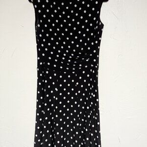 Lauren Ralph Lauren Women Sleeveless Dress‎ 8 Black/White Polka Dot Ruched Waist